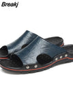 Mens Slippers Outdoor Summer Genuine Leather Slides for Men Couple Non-slip Women Home Fashion Casual Single Shoes Large