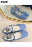 New Spring Summer Shoes Women Flat Heels Square Toe Mary Jane Ballet Flats Rainbow Candy Color Ballerina Soft Casual