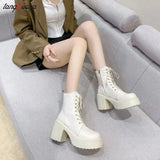 Platform Short Plush Women Short Boots Fashion Ladies Elegant Lace Up Ankle Boot Outdoor Thick Bottom Motorcycle