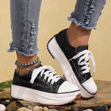Chunky Platform Sneaker Women 2024 Spring Plus Size Lace Up Canvas Shoes Woman Comfy Thick Bottom Sports Sneaker