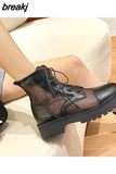 Ankle Boots Female Leather Luxury Designer Shoes Woman Summer 2023 Trend Wedges Heel Elegant Sandals Booties Large