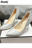 Autumn Fashion Nightclub High Heels Wedding Shoes Banquet Sexy Stiletto Pointed Embossing Pumps Women Shoes Large size