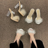 Hair Slippers Wear The New Style In The Summer Of 2023, Feel Fashionable, Transparent And High Heels, One-Word