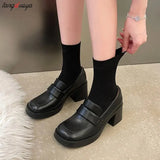 Loafers heels Platform Shoes Casual Slip-On Loafers Round Toe Shoes Woman Chunky Heel Women Shoes Zapatos De Mujer