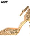 Elegant Party Sandals Metal Stiletto Glitter Pumps Luxury Women's Wedding Shoes Bride Gold Silver 2023 Women High