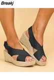 Sandals Fashion Women's Strap Hemp Rope Sandals Wedges Shoes Casual Woman Peep Toe Espadrille Femme Wedge Heels