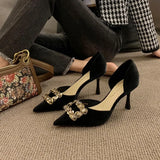 Elegant Thin High Heels Pumps Women 2024 Spring Square Buckle Shallow Mouth Single Shoes Woman Pointed Toe Office