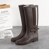 Rainboots Women Knee-High Water Boots Buckle Long Tube High-grade Waterproof Shoes Womens Rubber PVC Rain Boots