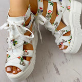 Hot Print Leisure Wedges women's Shoes 2023 Summer Shoes women Sandals Platform Shoelaces High Heels Casual Shoes
