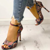 2021 Ankle Strap Gladiator High Heels Women Pumps Natural Buckle Black High Heel Shoes PeepToe Shoes Lady Thin Heel