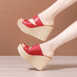 Super High Heel Slippers Women's Muffin Thick Soles Waterproof Table Fashionable Small Size 32-33 Slope Heel Sandals