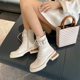 Women Genuine Leather Motorcycle Boots Platform Thick High Heel Lace Up Lady Shoes Zipper Ankle Boots 2021 Autumn
