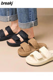 New Summer Women Beach Outside Platform Slippers Med Heel Casual Hook Loop Non-slip Outdoor Slide