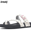 2023 New Outside Cork Slipper Flip Flops Summer Women Mixed Color Casual Beach Non-slip Slides