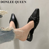 Women Slippers 2023 French Gentle Pleated Lazy Mule Drag Square Toe Flat Heels Brand Sandals Casual Slides Summer Shoes