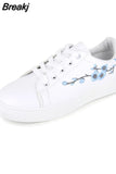 Fashion Embroider Breathble Vulcanized Shoes Women Sneakers Pu Leather Platform Shoes Women Lace Up Casual Shoes