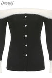 Winter Slim Vintage Black Tops Office Lady Long Sleeve Casual Pullover Elegant Korean Fashion Clothing Woman Button