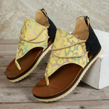 Breakj Size Sandals Women Popular Summer New Clip Toe Print Flat Sandals Women's Back Zipper Women