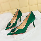 Breakj 6 Fashion Banquet Women's Shoes Heel High Heel Shallow Pointed Water Diamond Buckle Single Shoes High Heels