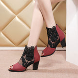 Breakj Size Fish Mouth Sandal Women's Fashion The New Summer Mesh High Heels Thick Heel Lace Back Zipper Women's