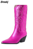 Cowboy Western Boots Great Quality 2023 Spring Summer Brand Design Shining Embroidery Fashion Mid-calf Boots