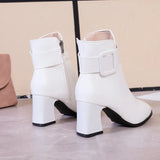 Black Thick High Heel Ankle Boots Women Pointed Toe Keep Warm Elegant Short Booties Ladies Ankle Buckle