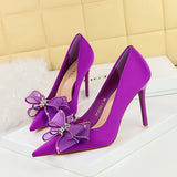 Breakj Banquet High Heels Diamond Lace Bow Single