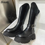 New Winter Punk Style Women Long Boots Fashion Thick Sole Zippers Knee High Boot Ladies British Style Knight