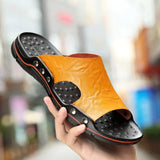Men Slippers Genuine Leather Breathable Clogs Sandals Beach Classics Leather Slides Outdoor Flip Flops Plus Size Men