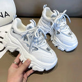 2023 New Spring Women's Chunky Platform Sneakers Lace Up Casual Sports Shoes Woman Fashion Thick Bottom Walking