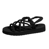 Size Women Sandals 2023 Summer Flat Women's Shoes Black Hemp Rope Set Foot Beach Sandals Outdoor All-match Casual