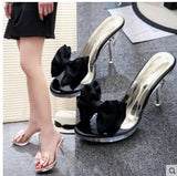 Women Sweet Bowtie Crystal Slippers Woman Transparent Open Toe Outdoor Female Shoes Silver Summer Shoes Woman