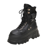 Green Punk Chunky Platform Motorcycle Boots Women Autumn Winter Gothic Shoes Woman Thick Bottom Lace Up Ankle Botas