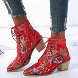 Ankle Boots with Square Heel Lace Up Flower Red Platform Boots Luxury Heel Shoes for Women Boots Womens Platform