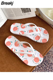 Women Beach Flip Flops Flat Outside Seaside Beach Fruit Cartoon Sandals Flip-flops Outdoor Slides Summer Home Bathroom