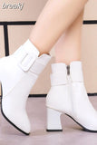 Black Thick High Heel Ankle Boots Women Pointed Toe Keep Warm Elegant Short Booties Ladies Ankle Buckle