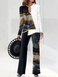 Spring Women Fashion Splicing Two Piece Sets Elegant Pullover Tops + Wide Leg Trousers Suits Popular Leopard Print Lady
