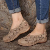 Women Sandals Soft Leather Wedges Shoes For Women Summer Sandals Casual Shoes Female Low-heel Hollow Out Sandals