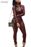 Spring 2023 PU Leather Two Piece Sets Women Lapel Button Long Sleeve Shirt Top And Pants Outfits Sexy Party
