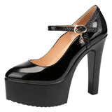 Platform High-Heeled Shoes Lacquered Leather Buckle Model Catwalk Etiquette Women's Shoes New Pointed Stilettos Professional Work