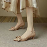 Summer Footwear with Medium Heels Shoes for Women 2023 Pointed Toe Moccasins Bow Black Stilito on Offer Young Y2k E