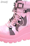 Women's Punk Gothic Platform Wedge Ankle Boots 2023 Hot Sale Round Toe Lace Up Buckle Strap Short Boots Side Zipper Female