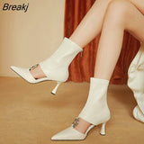 2022 Mid-boots Metal Hollow Pointed Toe Botines Stiletto High Heel 7CM Retro Spring Autumn Soild Breathable Botas