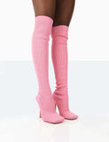 Autumn and Winter New Stiletto High-heeled Over-the-knee Boots Flying Woven Elastic Wool Sleeve Square Head Women's