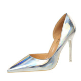 Breakj Metallic High Heels With High Heels Shallow Pointed Side Hollow Out Sexy Nightclub Women's Singles