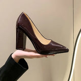 Chunky Heels Patent Leather Female 10cm High Heel Colorful Pumps Women's Shoes Pointed Toe Sexy Shoes Plus Size