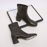 Brand Women black 5cm Block High Heels Ankle Boots 2021 Winter Female Square Toe Chelsea Boots High Quality Short