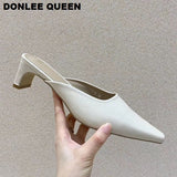 Spring Women Slippers Elegant Square Toe Mules Shoes Women Block Low Heels Brand Snake pattern Outside Slides Slipper