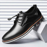 shoes round toe trend men's cowhide leather shoes casual British trend lace-up business formal low comfort large