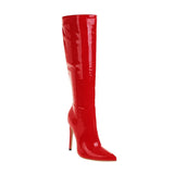 Winter Women Knee High Modern Boots Patent Leather Big Size 34~46 Sexy Stiletto PU Party Shoes Botas De Invierno Para